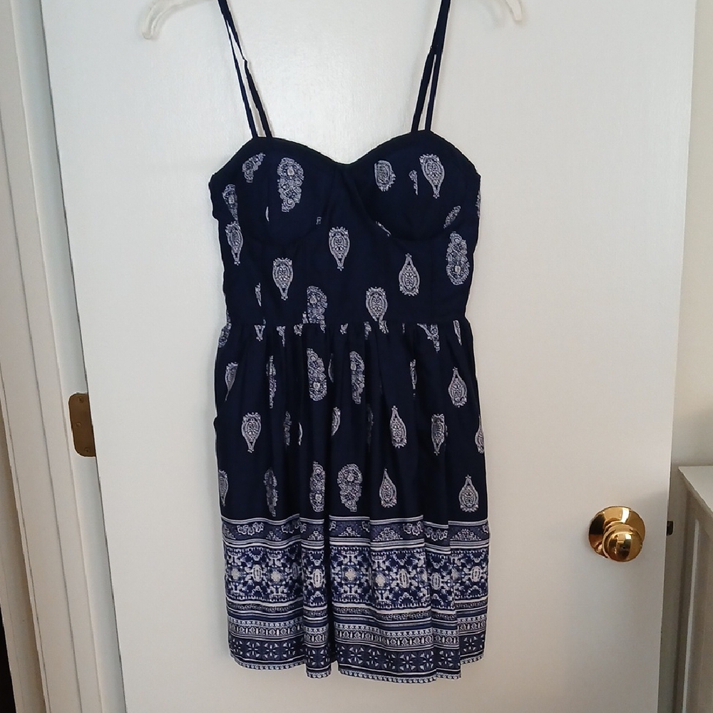 Band of Gypsies Dark Blue Print Design,  Mini Dress, Size S